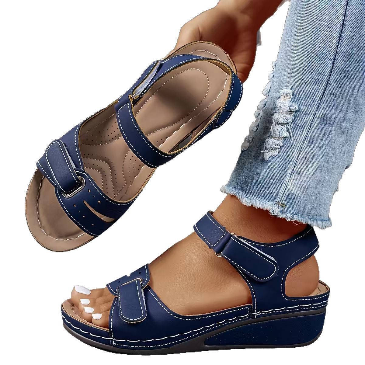 Women's Roman Velcro Strap Sandals | Casual Platform Walking Shoes