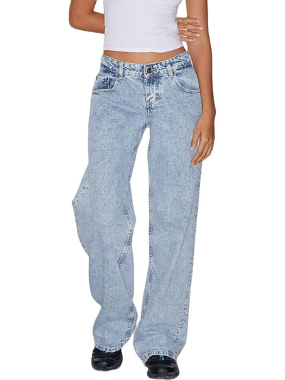 Women's High Waist Straight Leg Denim Jeans | Classic Casual Blue Jeans