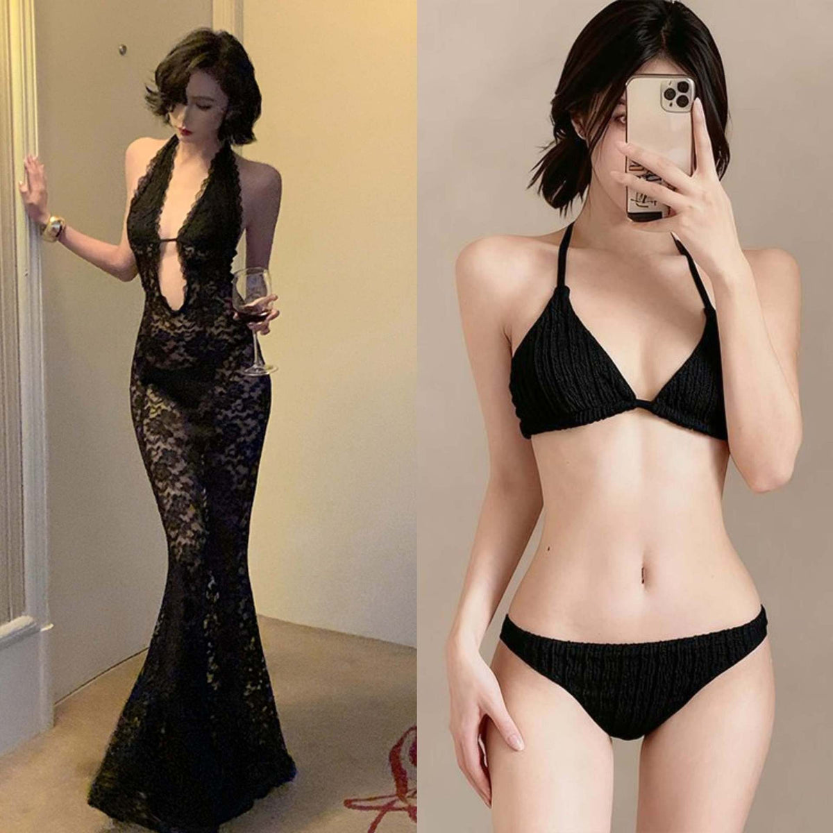 Women's Lace Halter Bikini & Maxi Skirt Set | Three-Piece Beach Swimwear