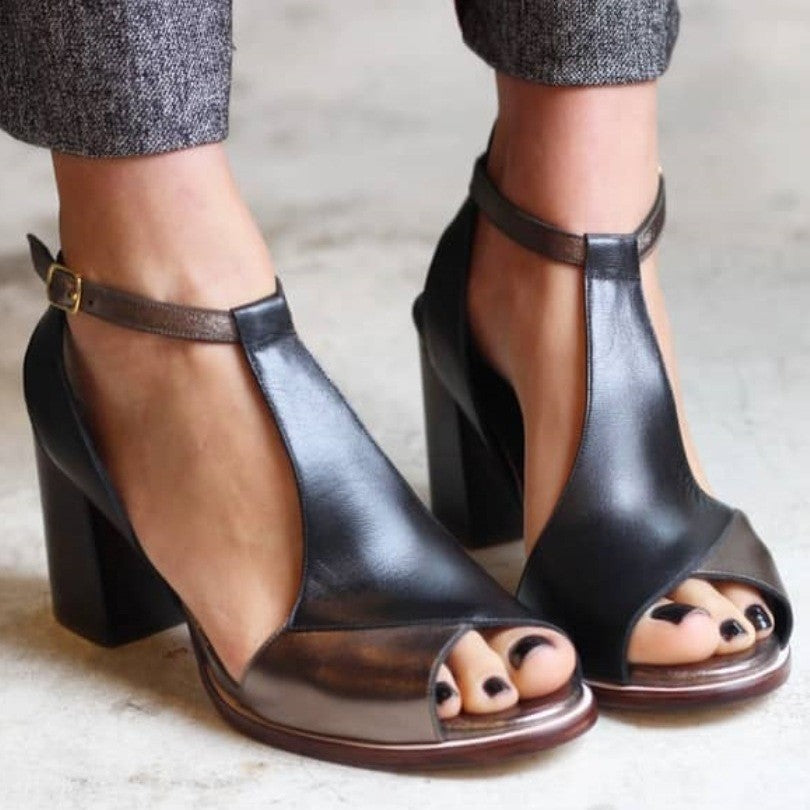 Women's Open-Toe T-Strap High Heel Sandals | Buckle Summer Dress Heels