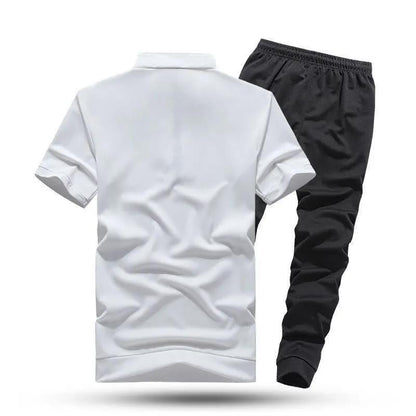 Men's Polo Shirt & Track Pants Athletic Set | Lightweight Summer Training Suit