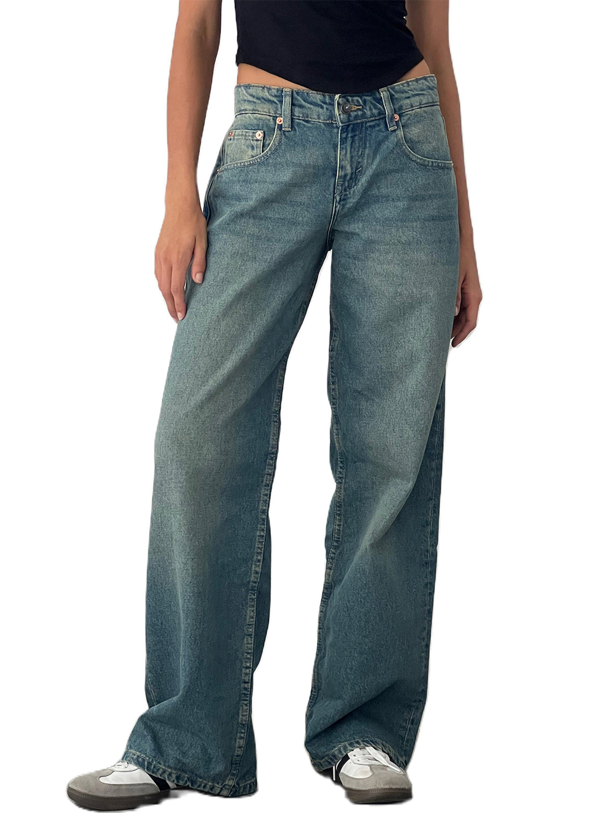 Women's High Waist Straight Leg Denim Jeans | Classic Casual Blue Jeans