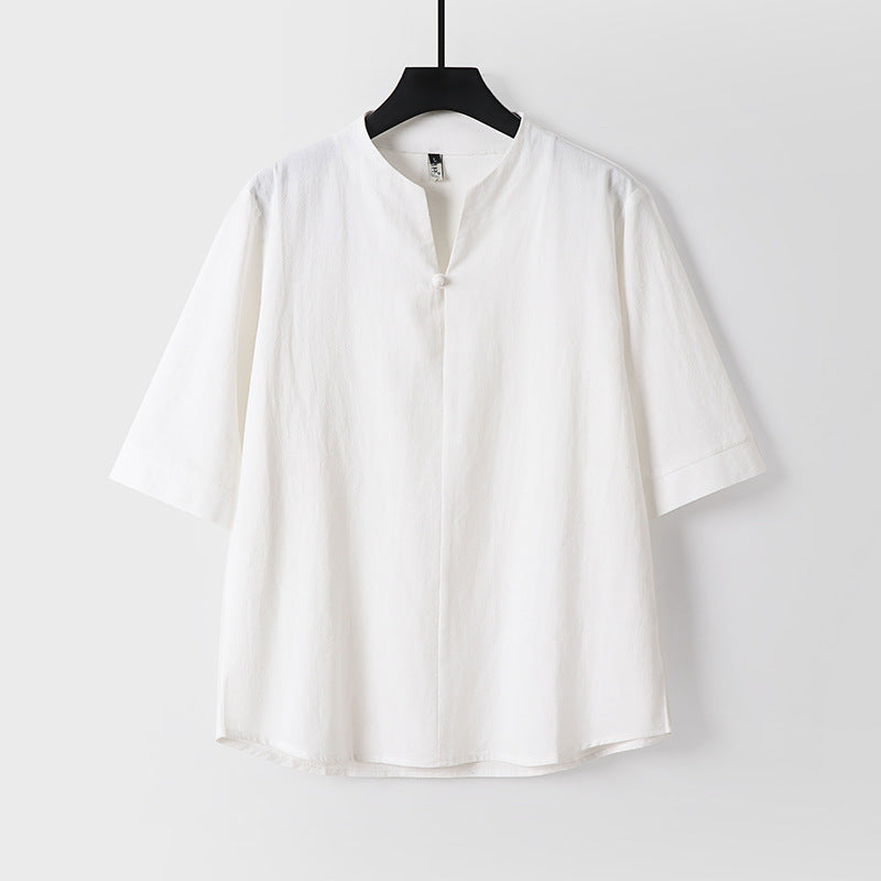 Men's Cotton Linen Short Sleeve Shirt | Loose Fit Summer Top