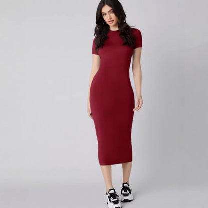 Women's Bodycon Stretch Knit Midi Dress | Slim Fit Short Sleeve Pencil Dress