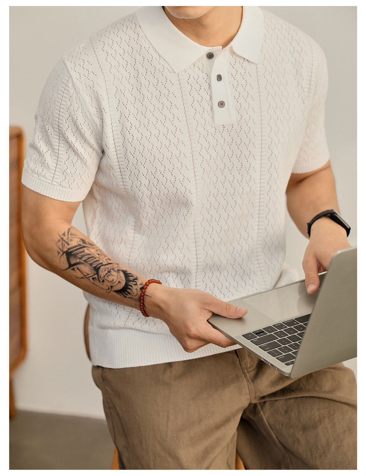 Supplier image for Men's Breathable Knit Polo Shirt
