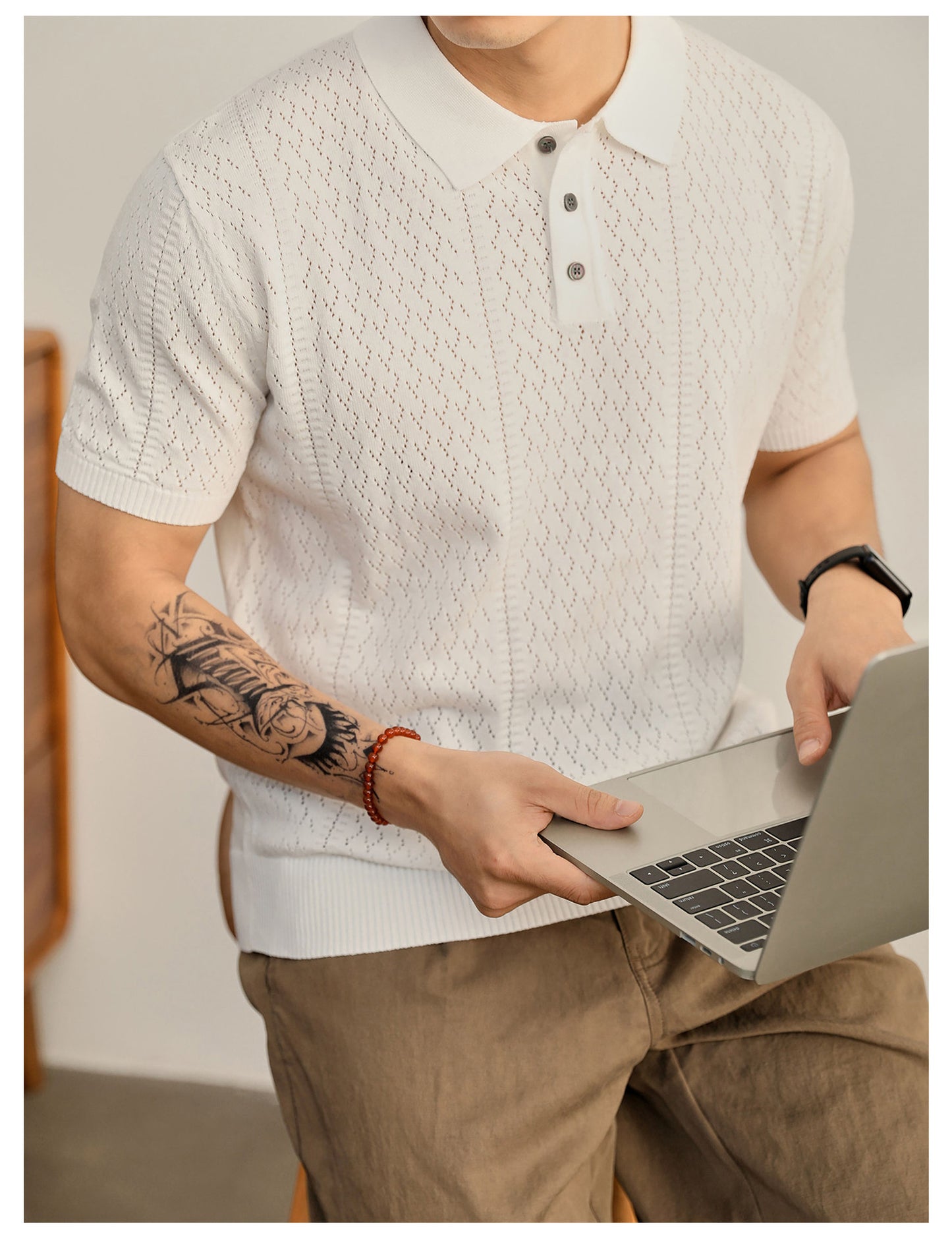 Supplier image for Men's Breathable Knit Polo Shirt