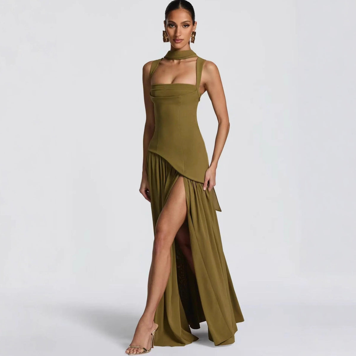 Women's High Slit Square Neck Maxi Dress | Sleeveless Formal Evening Gown