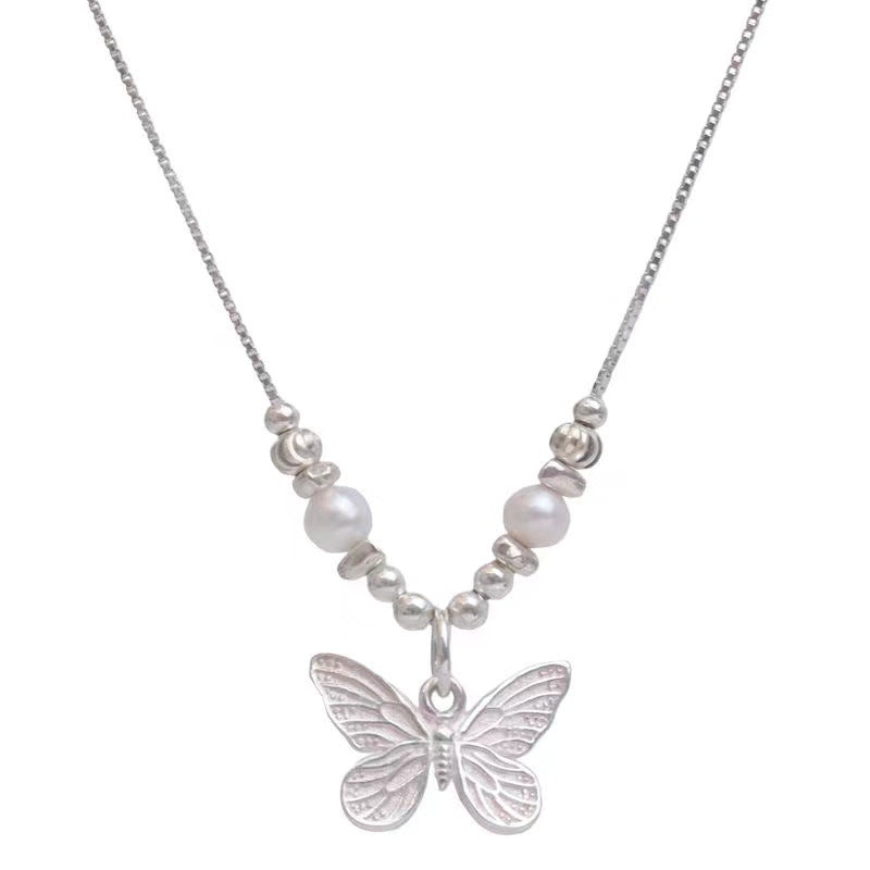 Butterfly Pearl Bow Pendant Necklace | Alloy Clavicle Chain Jewelry