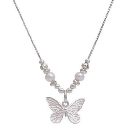Butterfly Pearl Bow Pendant Necklace | Alloy Clavicle Chain Jewelry