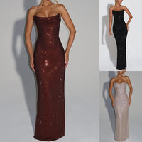 Women's Strapless Sequin Evening Gown | Sparkly Formal Maxi Dress
