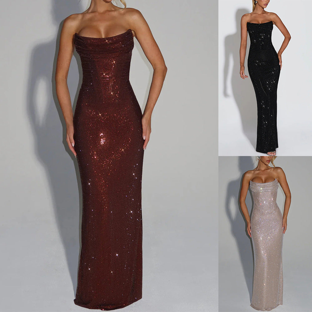 Women's Strapless Sequin Evening Gown | Sparkly Formal Maxi Dress