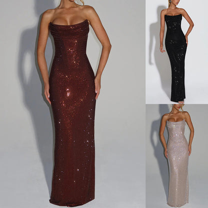Women's Strapless Sequin Evening Gown | Sparkly Formal Maxi Dress