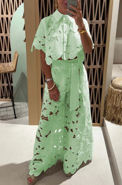 Women's Open Neck Knit Sweater & Wide Leg Pants Set | Casual Two-Piece Co-Ord