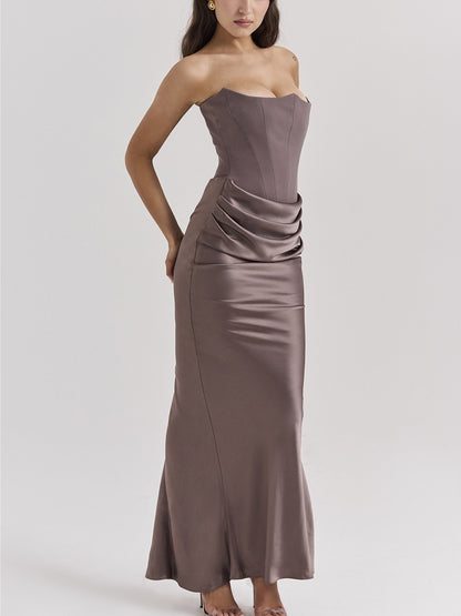 Women's One Shoulder Pleated Bodysuit Dress | Structured Formal Evening Gown
