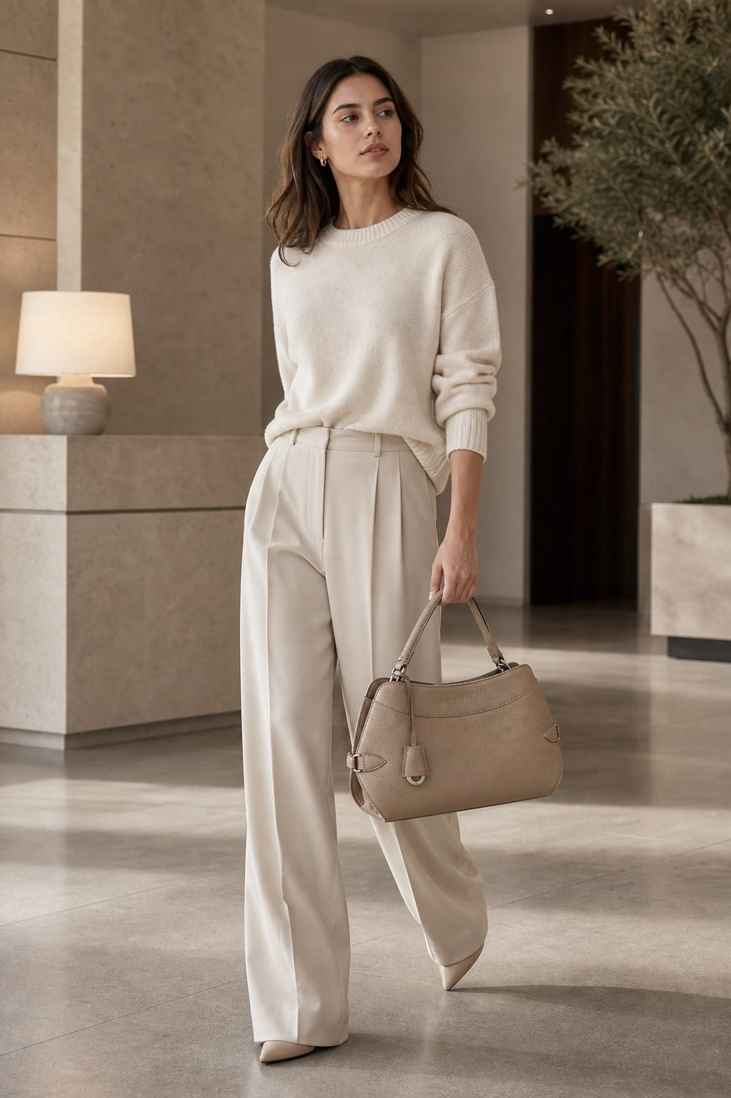 Taupe genuine leather shoulder bag lifestyle photo