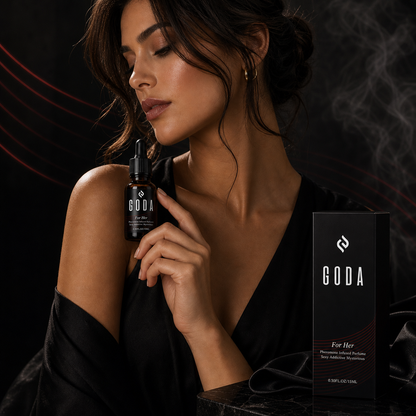 Corrected model ad based on actual black dropper perfume bottle