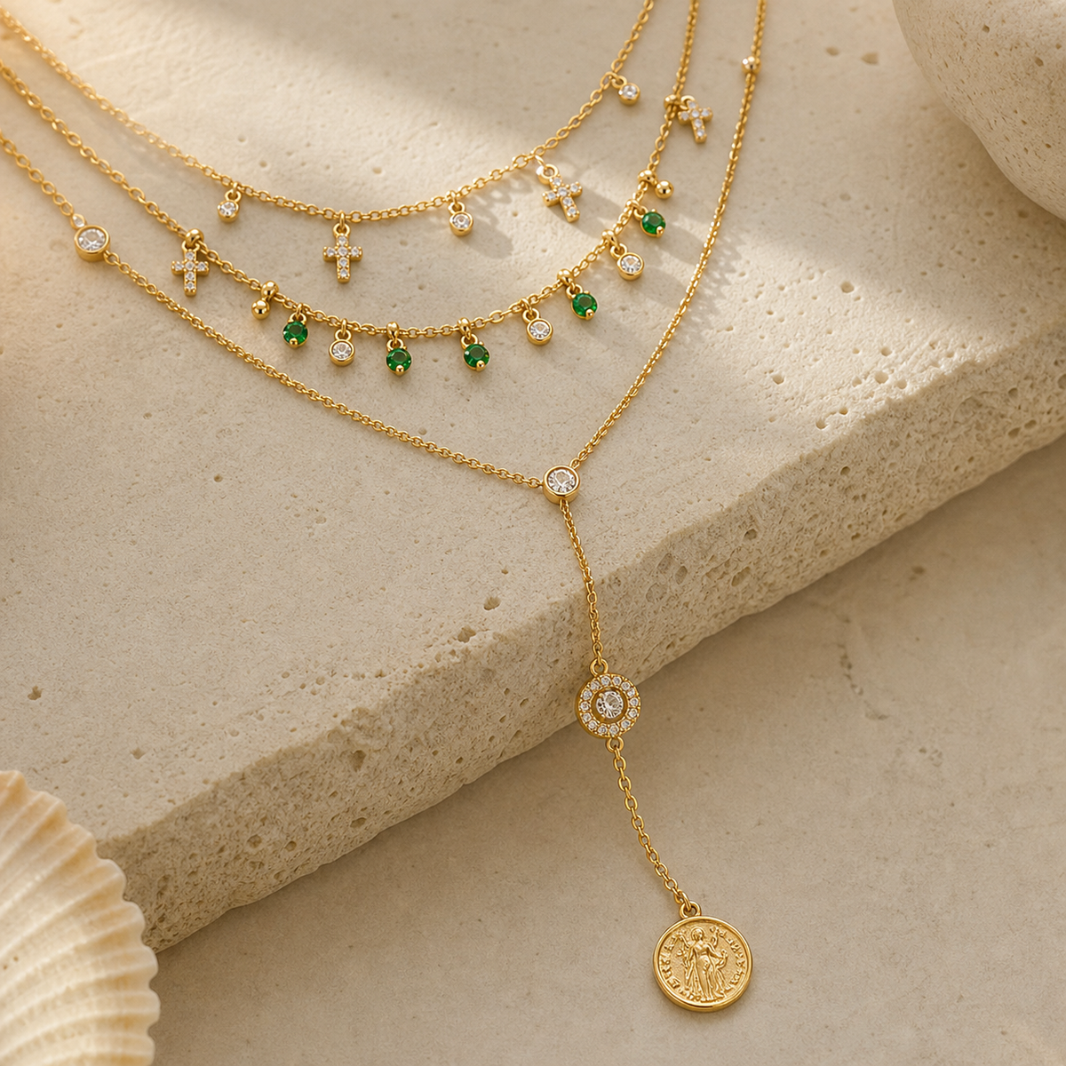 Gold layered geometric pendant necklace product photo
