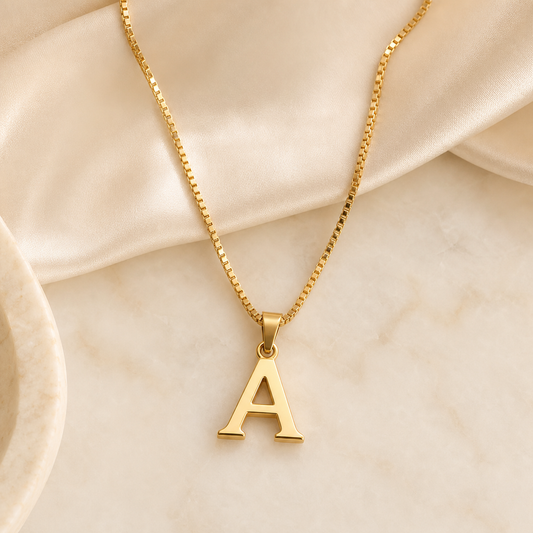Gold initial A pendant necklace product photo