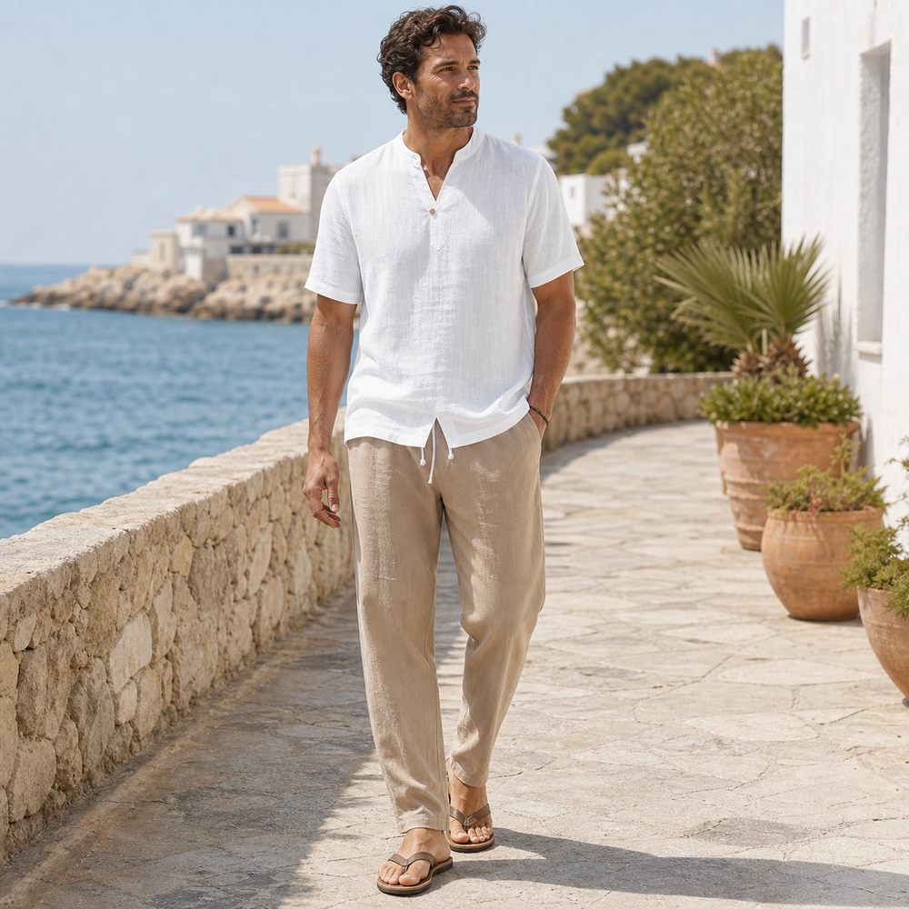 Men's Cotton Linen Short Sleeve Shirt | Breathable Loose Fit Summer Top