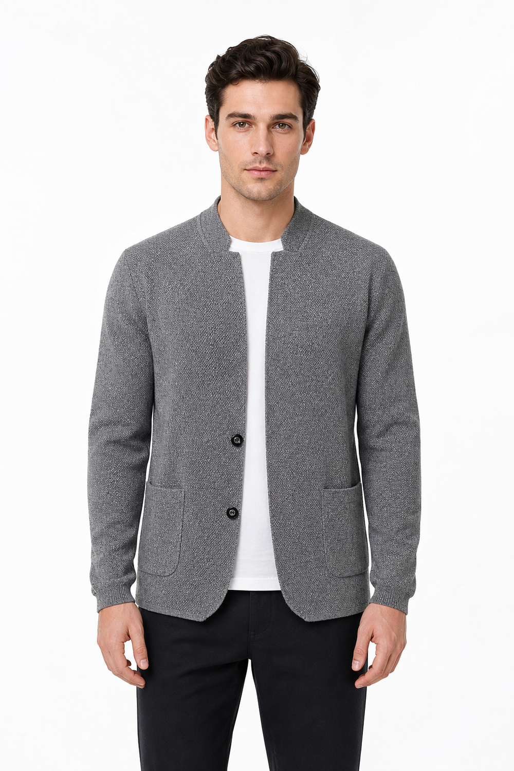 Men's Non-Iron Knit Cardigan | Long Sleeve Straight-Fit Sweater Jacket