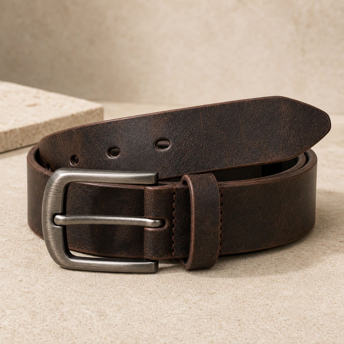 Men's dark brown PU leather pin buckle belt product photo