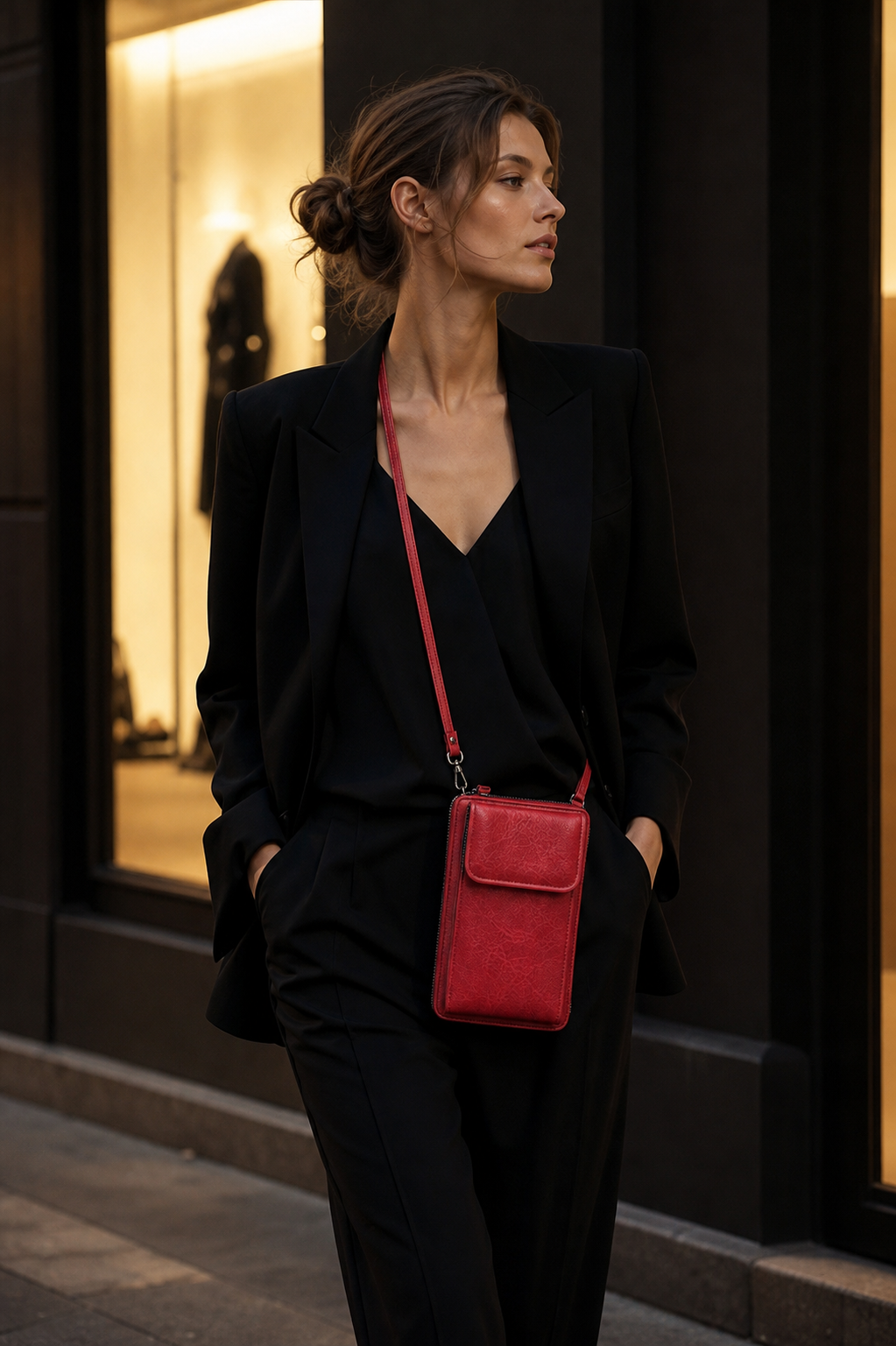 Red mini crossbody wallet bag lifestyle photo