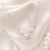 Silver butterfly pearl necklace product photo
