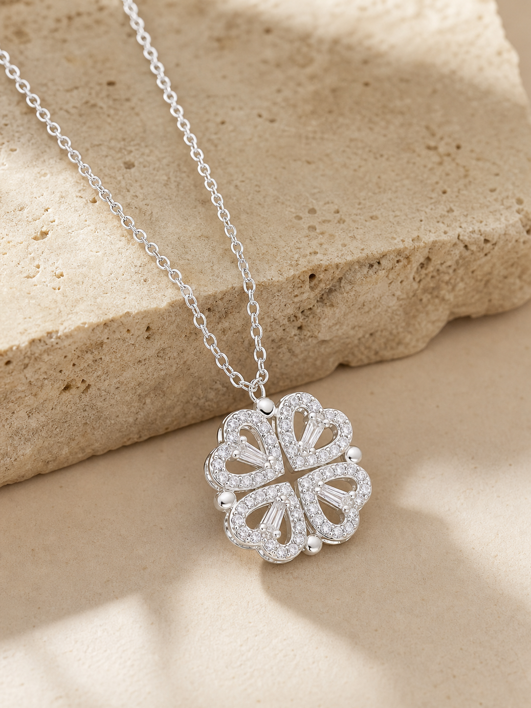 Silver four heart clover pendant necklace product photo