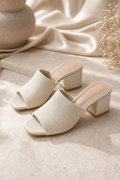 Premium product image of Women's Open Toe Knit Wool Block Heel Sandals in a boutique setting