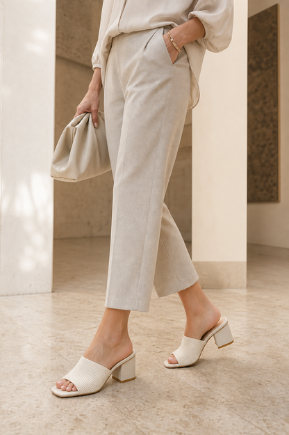 Zara-inspired lifestyle image of Women's Open Toe Knit Wool Block Heel Sandals