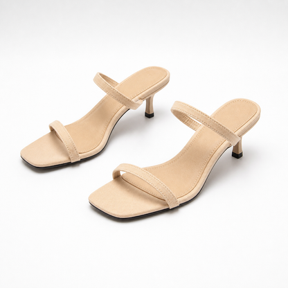 Nude knit square-toe heeled sandals professional product photo