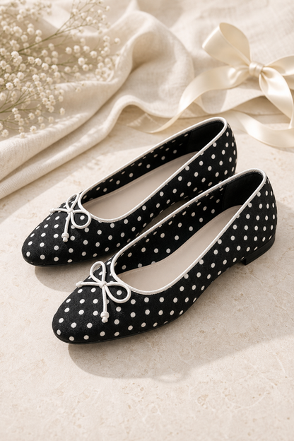 Premium product image of Women's Polka Dot Bow Mary Jane Flats in a boutique setting