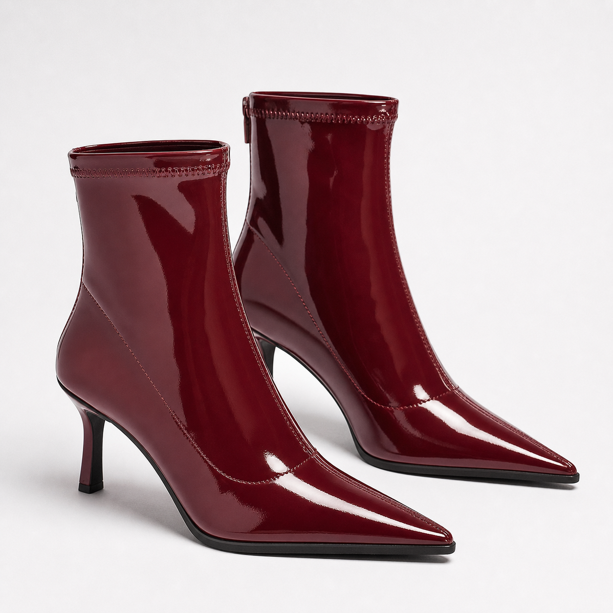 Wine-red patent leather pointed-toe ankle boots product photo