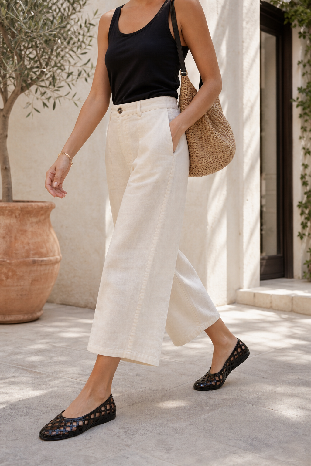 Zara-inspired lifestyle image of Women's Woven PVC Jelly Flats